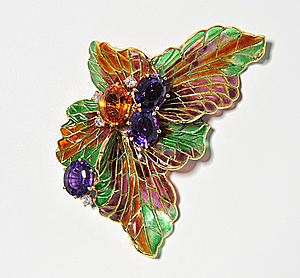 Schuler Auktionen AG - Amethyst-Citrin-Brillant-Email-Brosche