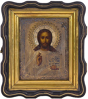 Schuler Auktionen AG - Christus Pantokrator mit Silberoklad in Kiyot