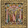 Schuler Auktionen AG - Heiligenikone mit Glasperlenoklad und Rahmen
