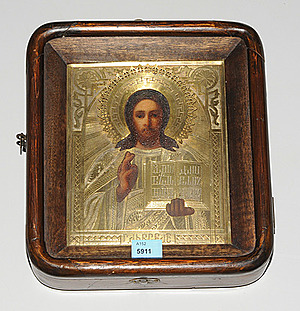 Schuler Auktionen AG - Christus Pantokrator mit Oklad in Kiyot