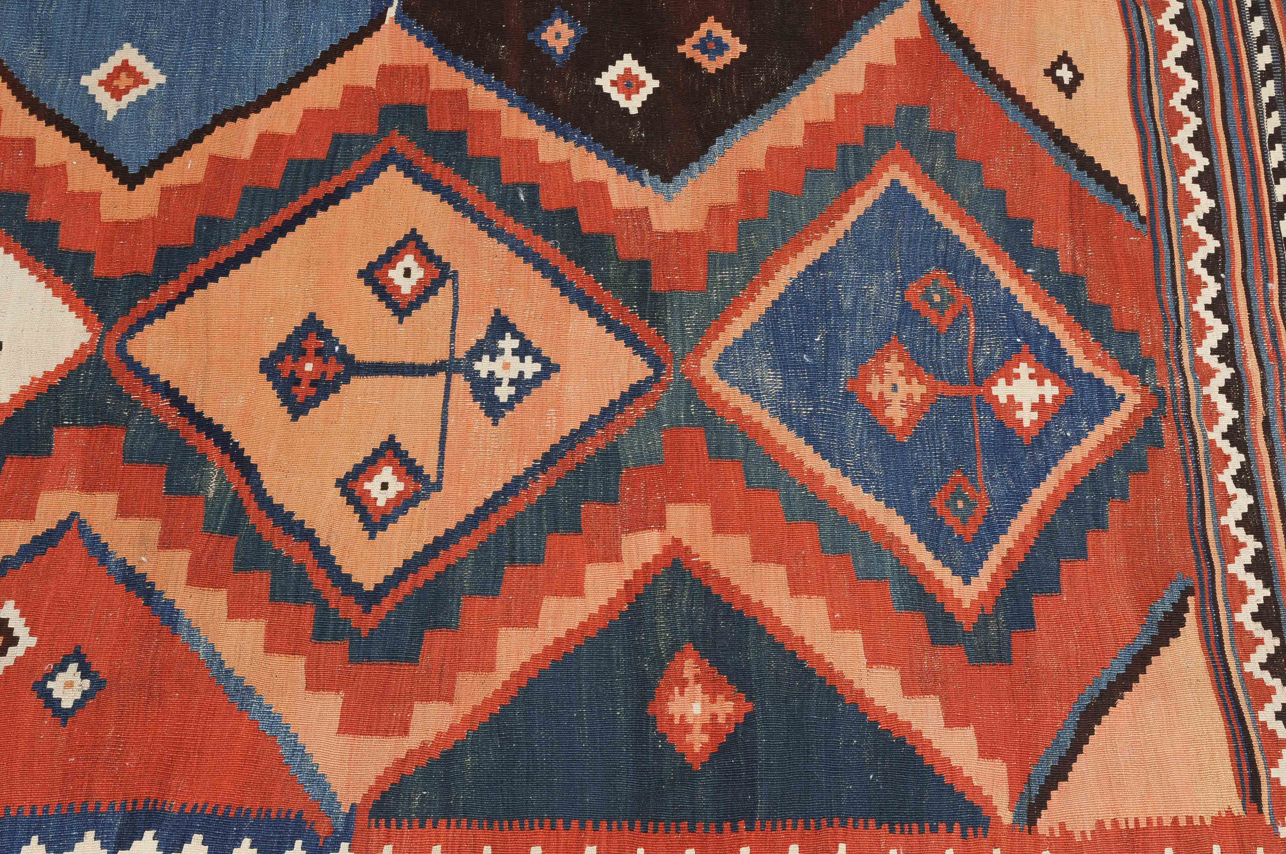 Grand Tapis Kelim Ghashgai Tissé Main - Laine - 211x147 Cm - Orange