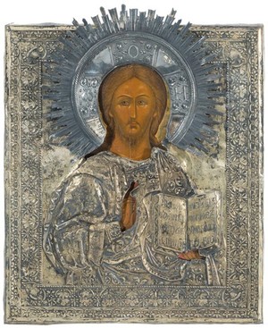 Schuler Auktionen AG - Christus Pantokrator mit vergoldetem Silberoklad