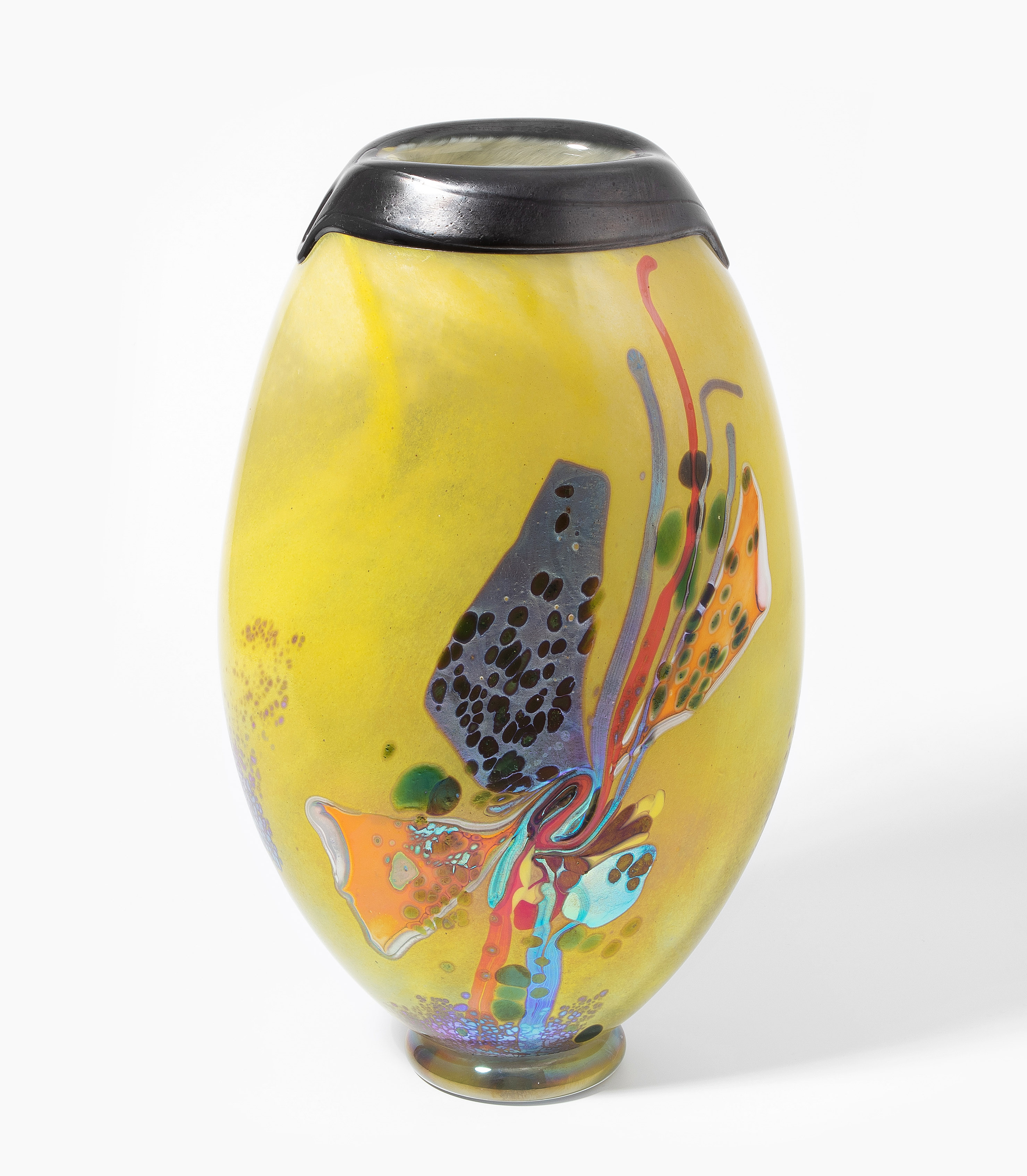 Vase Robert Pierini Biot 1986 - Pâte De Verre Soufflé, Art Abstrait Japonisant, Bleu