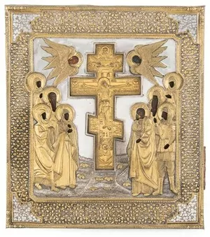 Schuler Auktionen AG - Staurothek-Ikone mit Oklad, Kreuzigung Christi