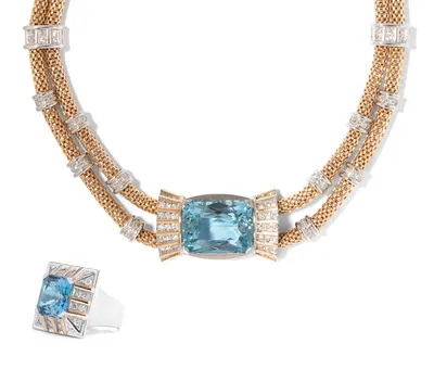 Schuler Auktionen AG - Aquamarin-Diamant-Collier mit passendem Ring