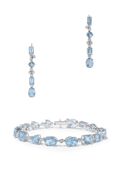 Schuler Auktionen AG - Aquamarin-Ohrhänger und Bracelet