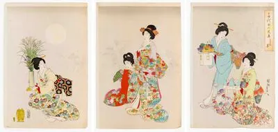 Schuler Auktionen AG - Lot: 2 Triptychen von Hashimoto Chikanobu (1838–1912)