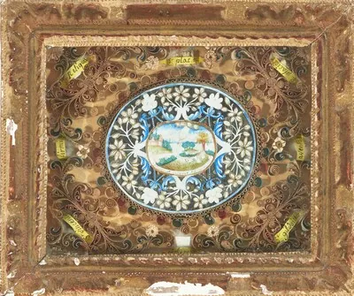 Schuler Auktionen AG - Spitzenbild mit Klosterarbeit "Flammende Herzen"