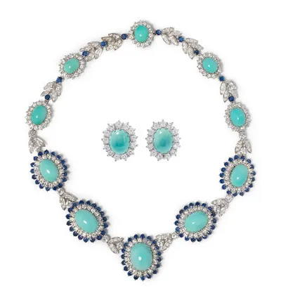 Schuler Auktionen AG - Hervorragende Türkis-Saphir-Brillant-Demi-Parure