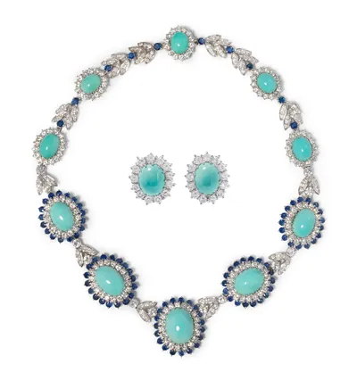 Schuler Auktionen AG - Hervorragende Türkis-Saphir-Brillant-Demi-Parure