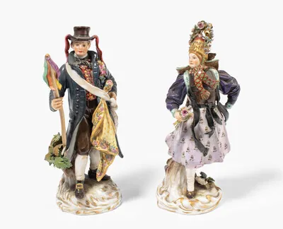 Schuler Auktionen AG - Meissen, 1 Paar Figuren "Wendischer Hochzeitsbitter" und "Hormetjungfer"