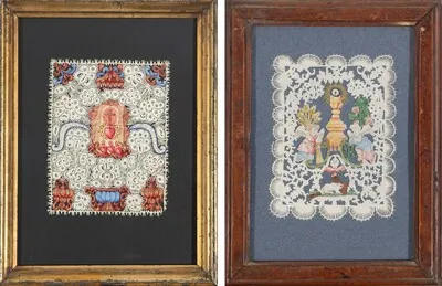 Schuler Auktionen AG - 2 Spitzenbilder "Kelch mit Hostie"/"Herz Jesu"