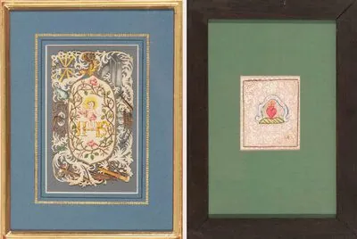 Schuler Auktionen AG - 2 Spitzenbilder "Flammendes Herz"/"Jesuskind"