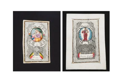 Schuler Auktionen AG - 2 Spitzenbilder "Maria Einsiedeln und Hl. Rosina"/"Hl. Anna"