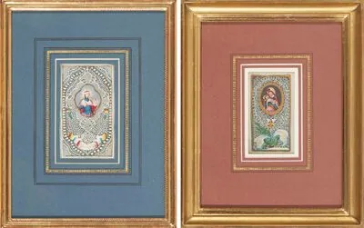 Schuler Auktionen AG - 2 Spitzenbilder "Gnadenbild von Mais und Monstranz von Stans"/"Hl. Heinrich"