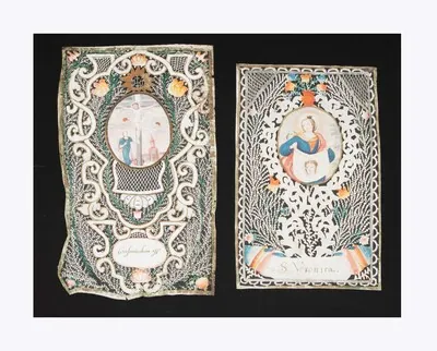 Schuler Auktionen AG - 2 Spitzenbilder "Hl. Veronika"/"Kreuzigung Christi"