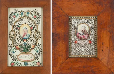 Schuler Auktionen AG - 2 Spitzenbilder "Hl. Antonius"/"Mater Dolorosa"