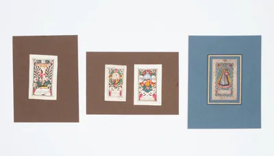 Schuler Auktionen AG - 4 Spitzenbilder "Maria von Einsiedeln"/"Hl. Jakob"/"Kreuzigung Christi"/"Hl. Katharina"