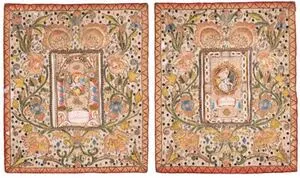 Schuler Auktionen AG - 2 Spitzenbilder mit Stickereien "Hl. Katharina"/"Hl. Bernhard"