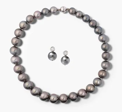 Schuler Auktionen AG - Tahiti-Kulturperlen-Collier mit Ohrstecker