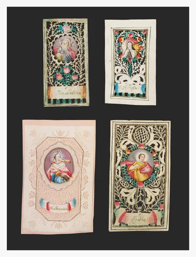 Schuler Auktionen AG - 4 Spitzenbilder "Hl. Katharina"/"Hl. Maria Magdalena"/"Hl. Agatha"/"Hl. Theresa"