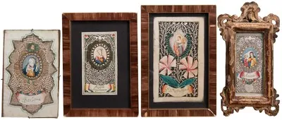 Schuler Auktionen AG - 4 Spitzenbilder "Hl. Dorothea"/"Regina Angelorum"/"Hl. Barbara"/"Hl. Anna"