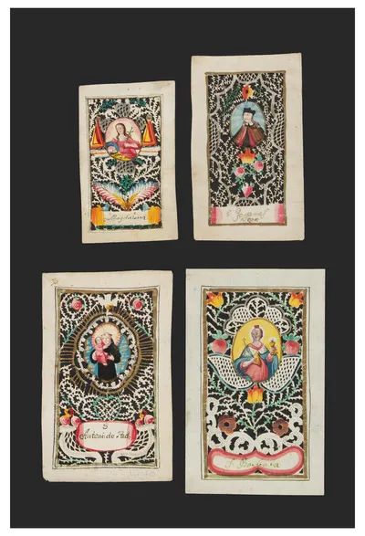 Schuler Auktionen AG - 4 Spitzenbilder "Hl. Barbara"/"Hl. Maria Magdalena"/"Hl. Antonius"/"Hl. Johannes von Nepomuk"