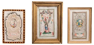 Schuler Auktionen AG - 3 Spitzenbilder "Hl. Petrus"/"Hl. Helena"/"Kreuzigung Christi"