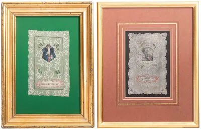 Schuler Auktionen AG - 2 Spitzenbilder "Herz Jesu"/"Kreuzigung Christi"