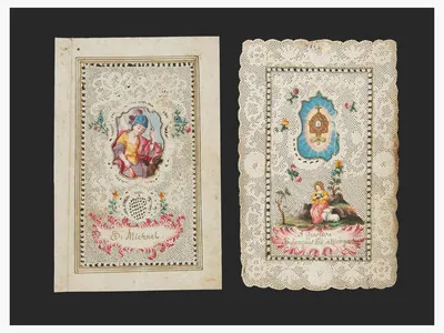 Schuler Auktionen AG - 2 Spitzenbilder "Hl. Genoveva"/"Hl. Michael"