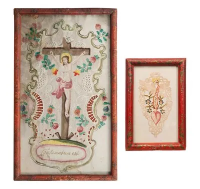 Schuler Auktionen AG - 2 Spitzenbilder "Kreuzigung Christi"/"Taube"