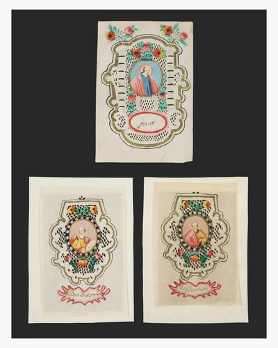 Schuler Auktionen AG - 3 Spitzenbilder "Hl. Bartholomäus"/"Hl. Simon"/"Jesus"