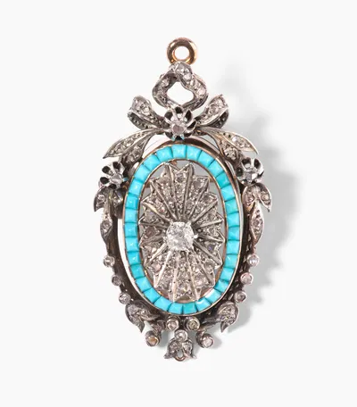 Schuler Auktionen AG - Antike Türkis-Brillant-Médaillon-Brosche