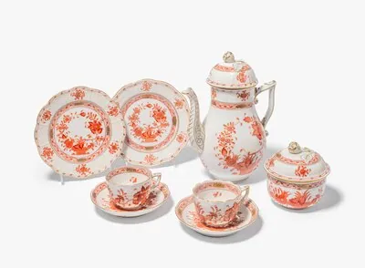 Schuler Auktionen AG - Herend, Mokkaservice "Fleur des Indes in Orange"