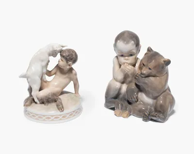 Schuler Auktionen AG - Royal Copenhagen, 2 Figurengruppen "Faun mit Bär" und "Faun mit Ziege"