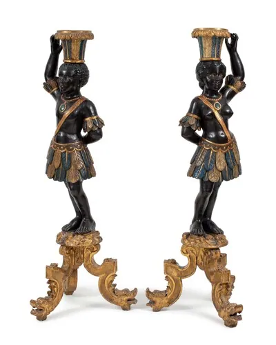 Schuler Auktionen AG - Ein Paar grosse Zierfiguren, als Blumenhalter oder Porte-Torchères, Venedig, Mitte 19.Jh. 