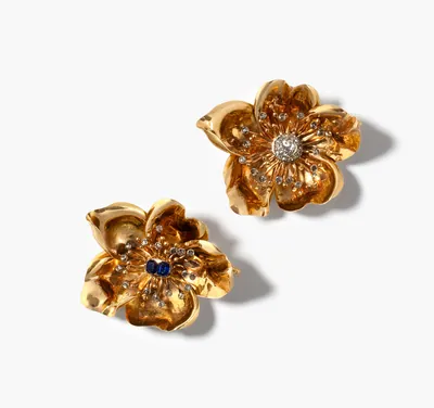 Schuler Auktionen AG - Ein Paar Saphir-Diamant-Blumen-Broschen