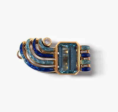 Schuler Auktionen AG - Otto Klein Aquamarin-Diamant-Email-Clip